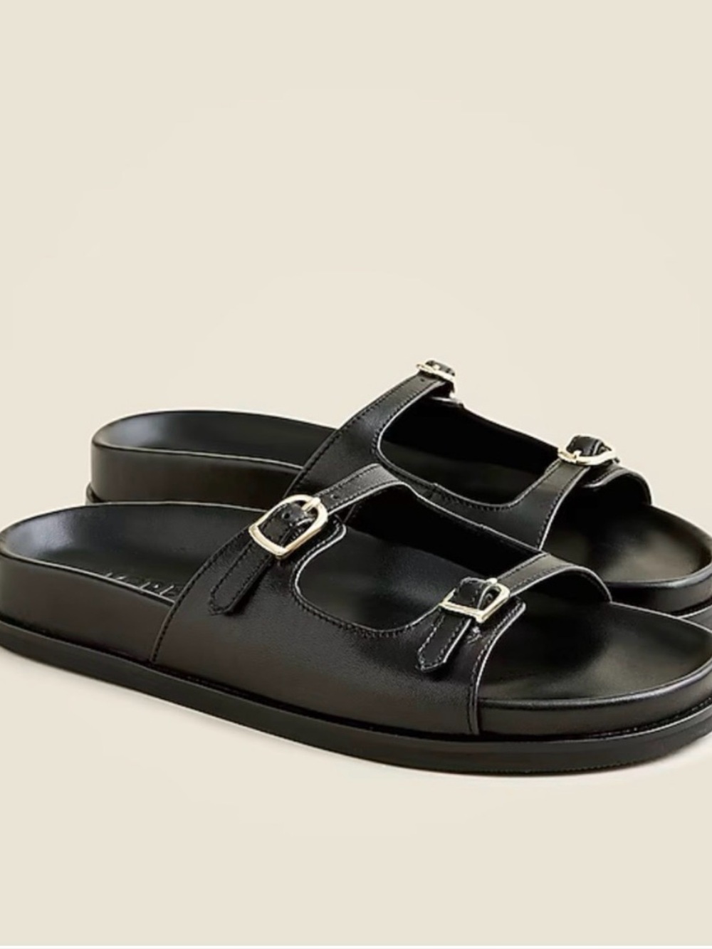 NWT J.Crew New Colbie buckle sandals in Black leather, flats size 9